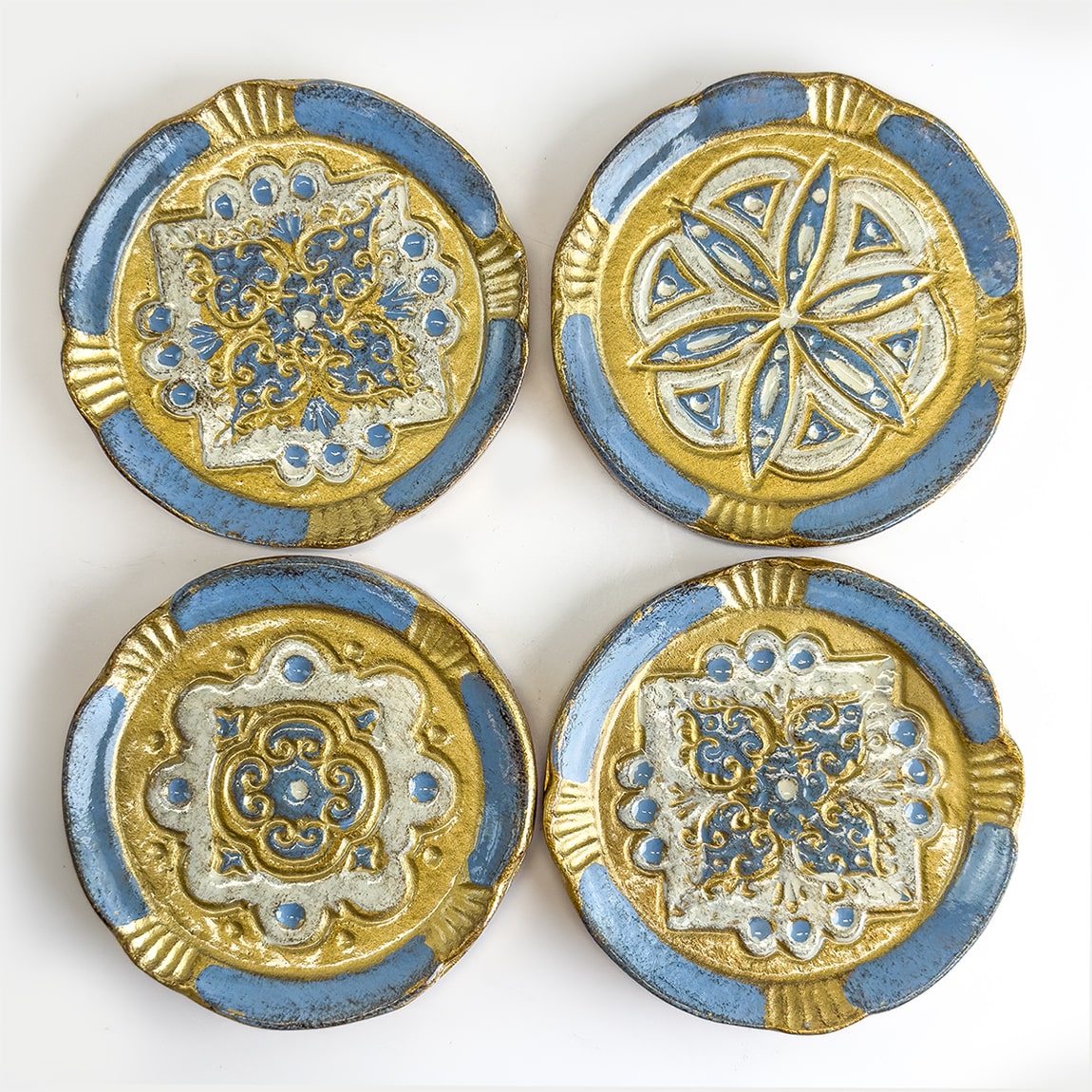 Set of four Florentine wood coasters from My Italian Decor, decorative trays with intricate Italian-inspired designs.