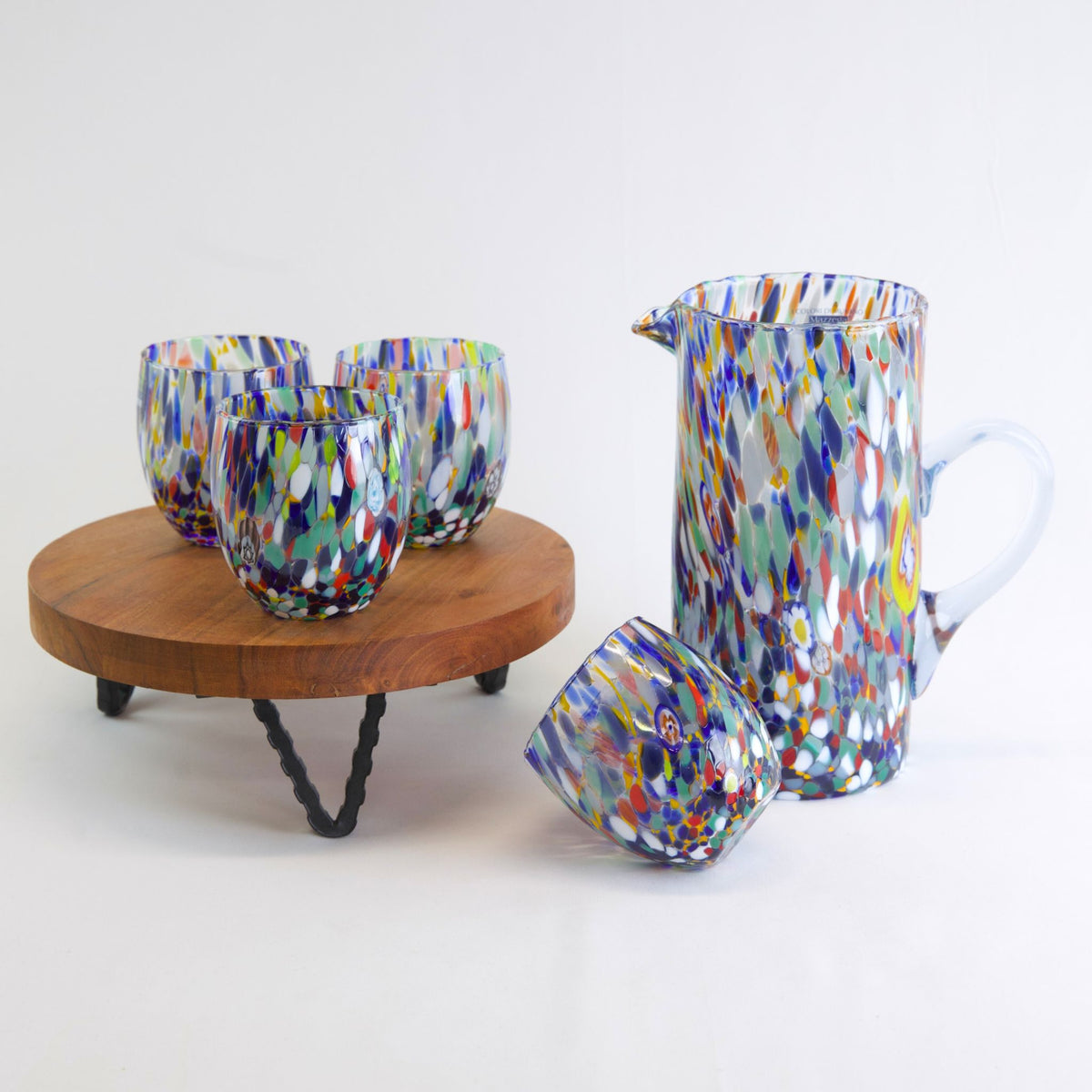 Italian Glass Pitcher - Drink Glasses - Multicolored spots - Made in Italy - My Italian Decor
