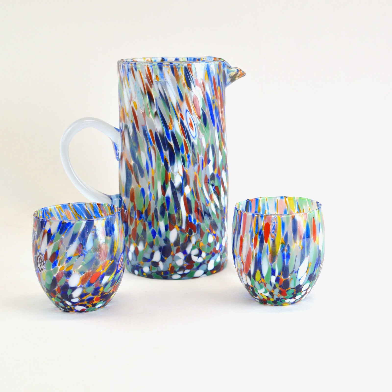 Italian Glass Pitcher - Drink Glasses - Multicolored spots - Made in Italy - My Italian Decor