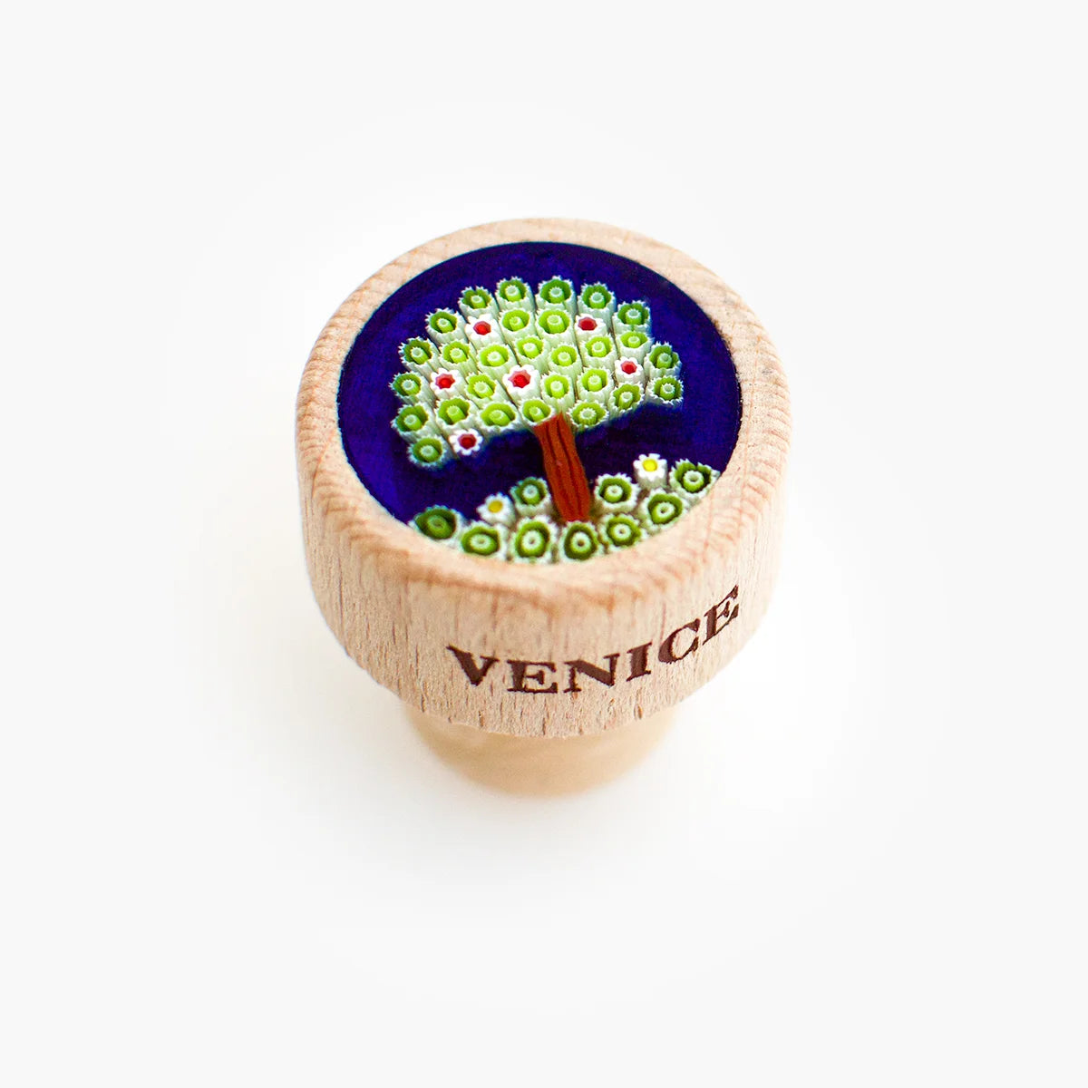 Murano glass wood wine stopper with tree design, made in Italy, for sealing wine bottles, by MyItalianDecor.