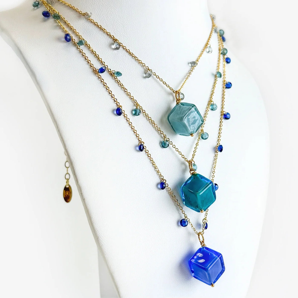 Handcrafted Murano glass Dolce necklace with colorful cube pendants on a chain, Italian artisan jewelry by My Italian Decor.