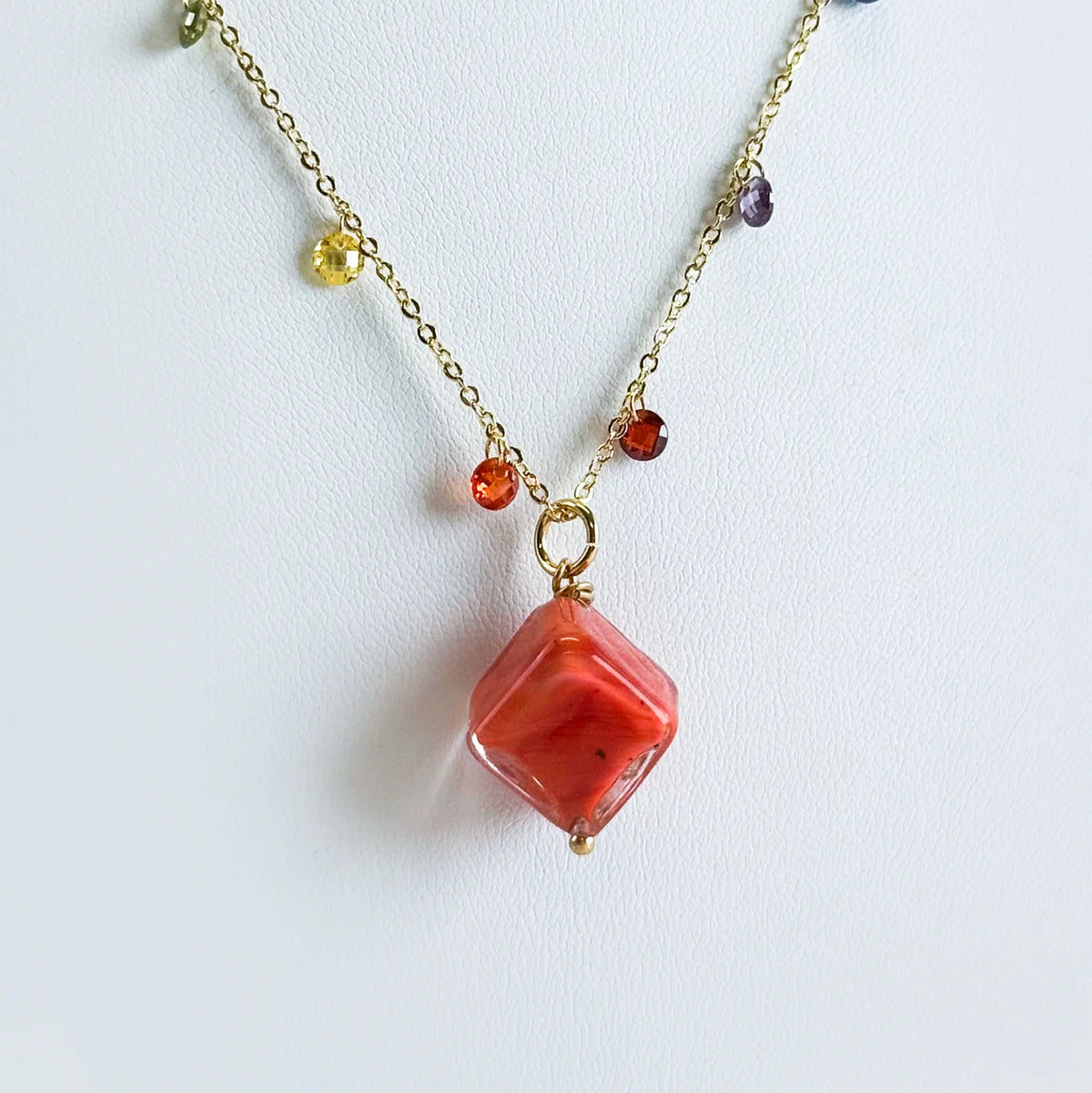 Handcrafted Murano Glass Dolce Necklace on chain, featuring colorful cube glass beads, made in Italy.