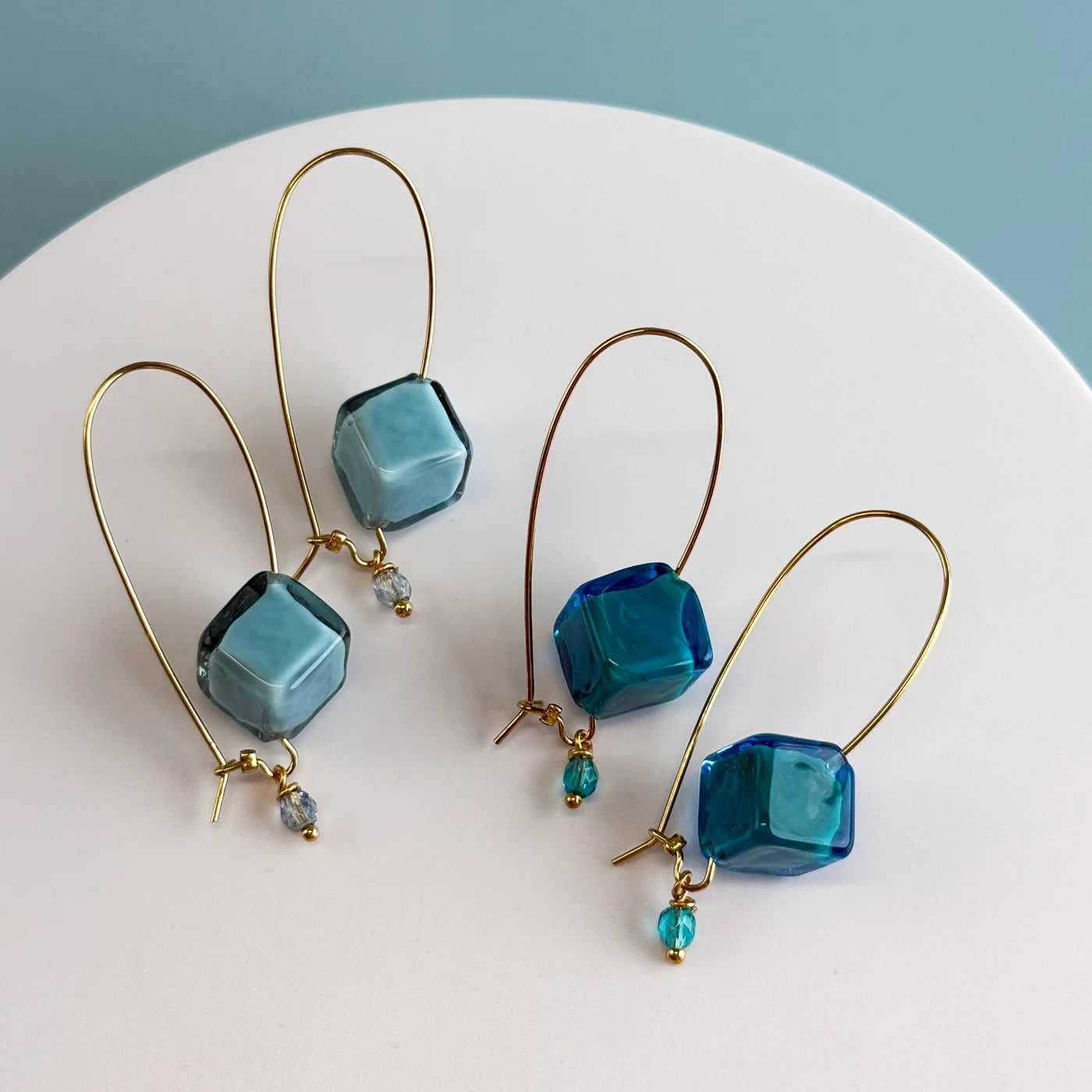 Gold Murano Glass Dolce earrings, handcrafted Italian jewelry with cube-shaped design, by My Italian Decor.