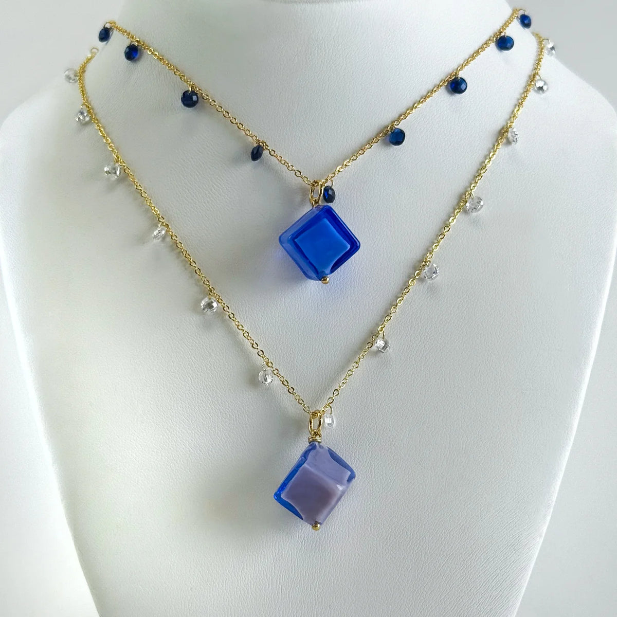 Murano Glass Dolce Necklace by My Italian Decor featuring colorful handcrafted glass cubes on a delicate chain.
