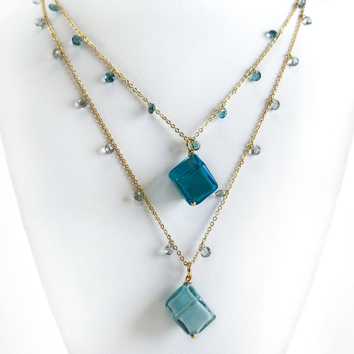 Handcrafted Murano Glass Dolce Necklace with colorful cube pendants on a chain, showcasing Italian artisan jewelry.