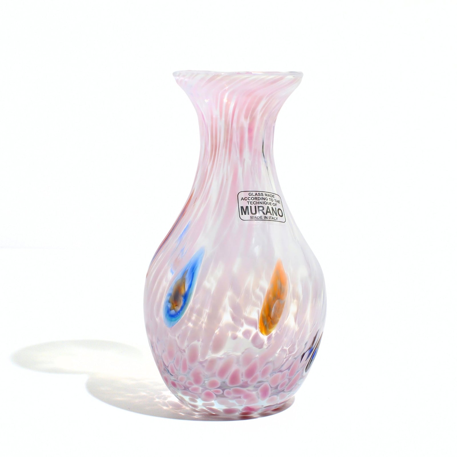 Murano glass Fiori small vase by My Italian Decor, handcrafted Italian vase with colorful floral design and clear glass finish.