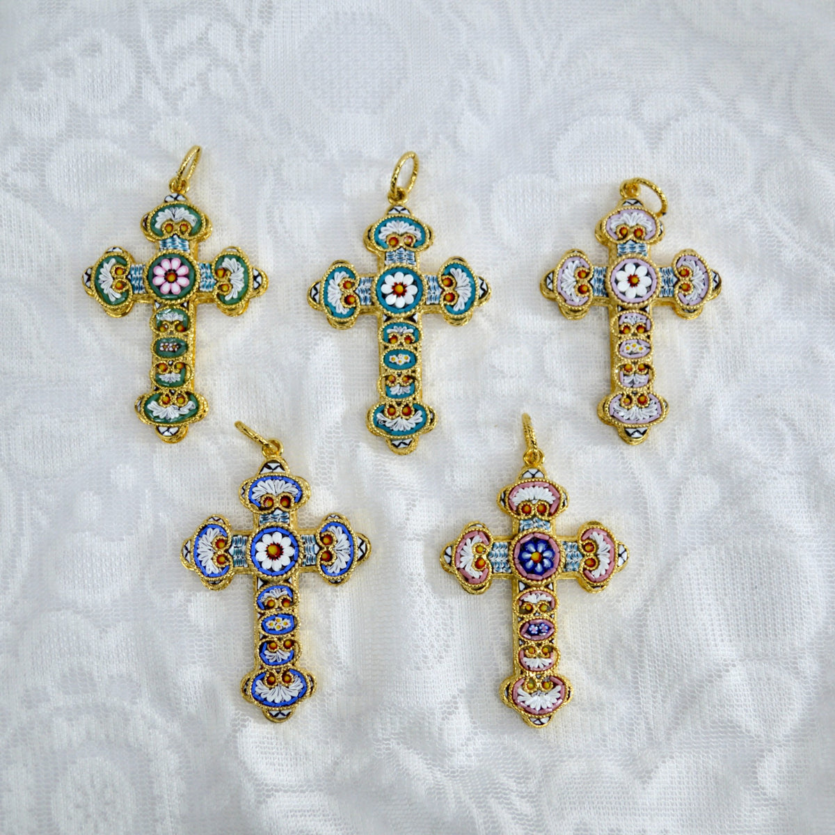 Florentine Glass Mosaic Cross Pendant, Crafted In Italy