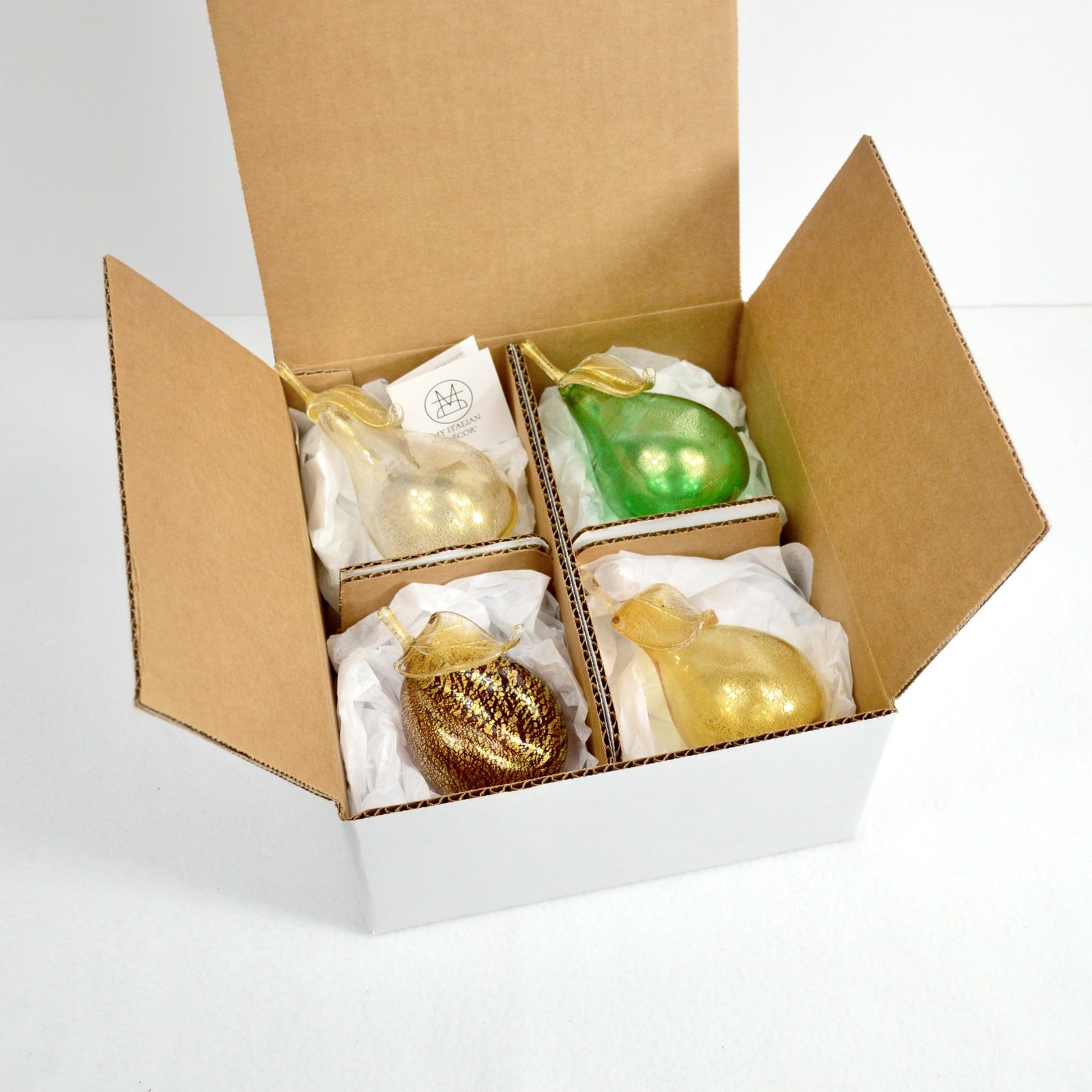 Artificial Murano glass fruit bundle featuring realistic pears and plums, perfect for decorative floral arrangements.