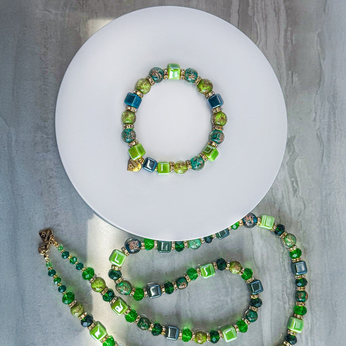 Green Beaded Necklace / Bellagio  Bracelet - Made in Italy