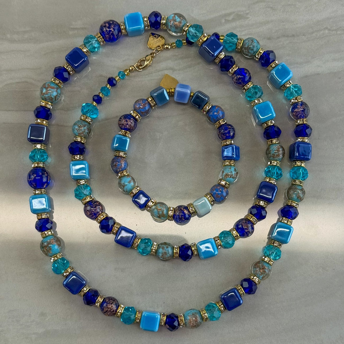 Blue Beaded Necklace / Bellagio  Bracelet - Made in Italy
