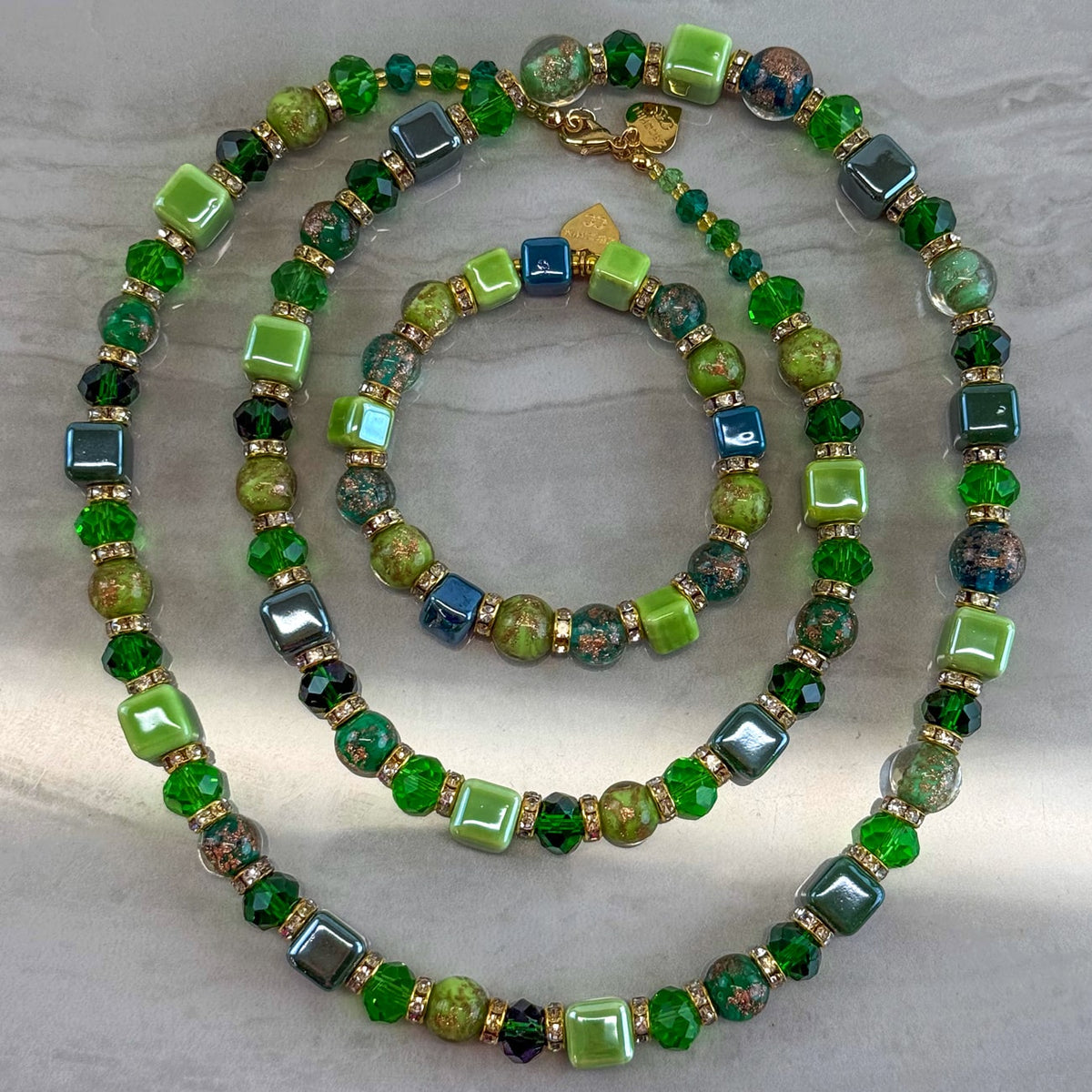 Green Beaded Necklace / Bellagio  Bracelet - Made in Italy