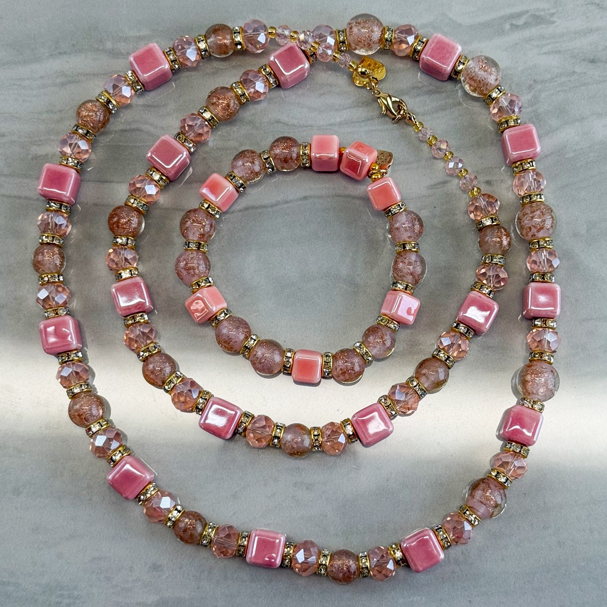 Pink Beaded Necklace / Bellagio  Bracelet - Made in Italy
