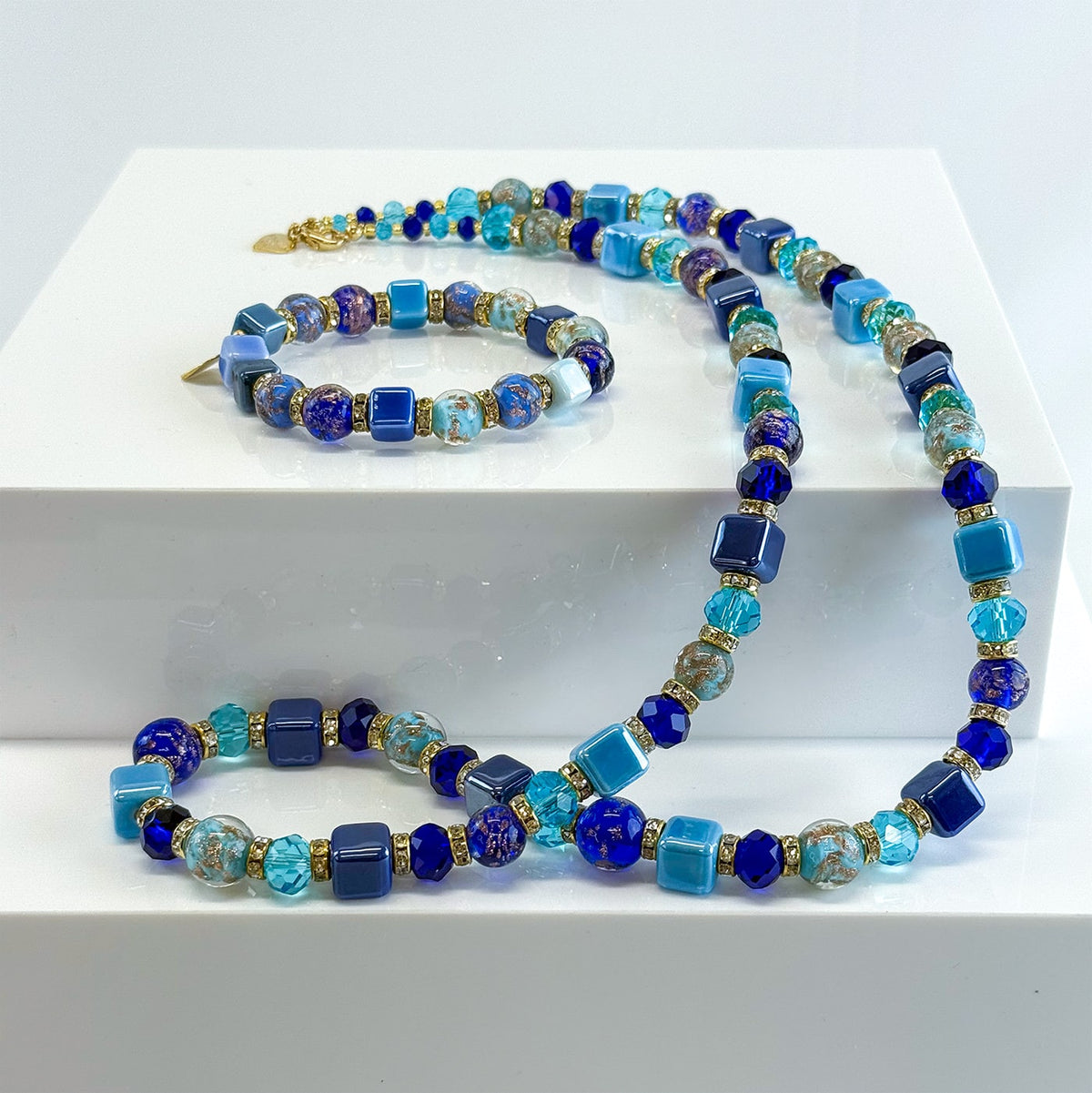 Blue Beaded Necklace / Bellagio  Bracelet - Made in Italy