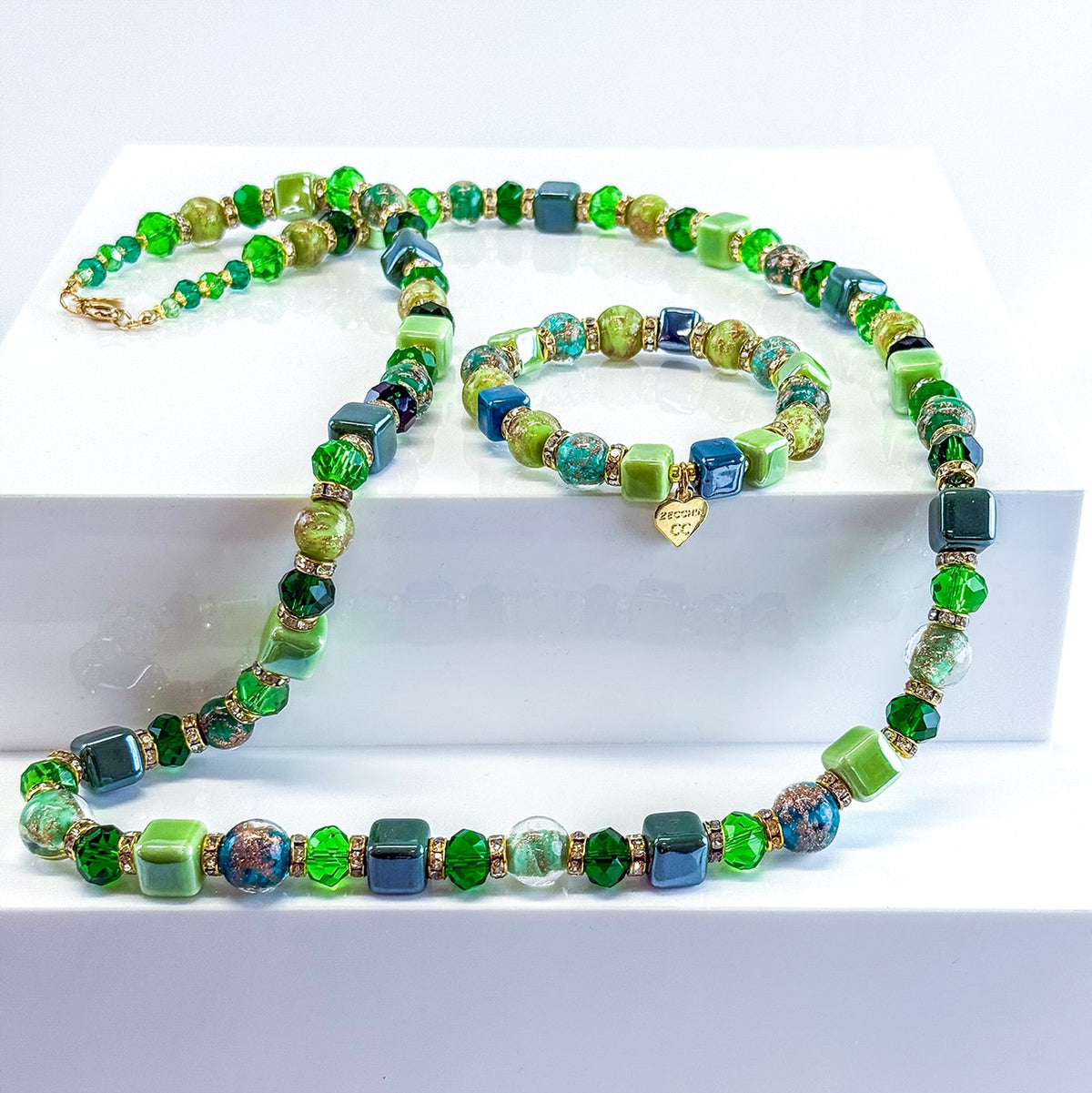 Green Beaded Necklace / Bellagio  Bracelet - Made in Italy