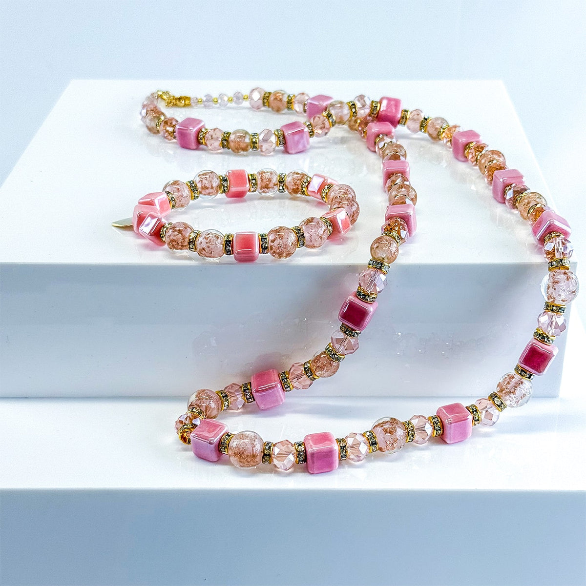 Pink Beaded Necklace / Bellagio  Bracelet - Made in Italy