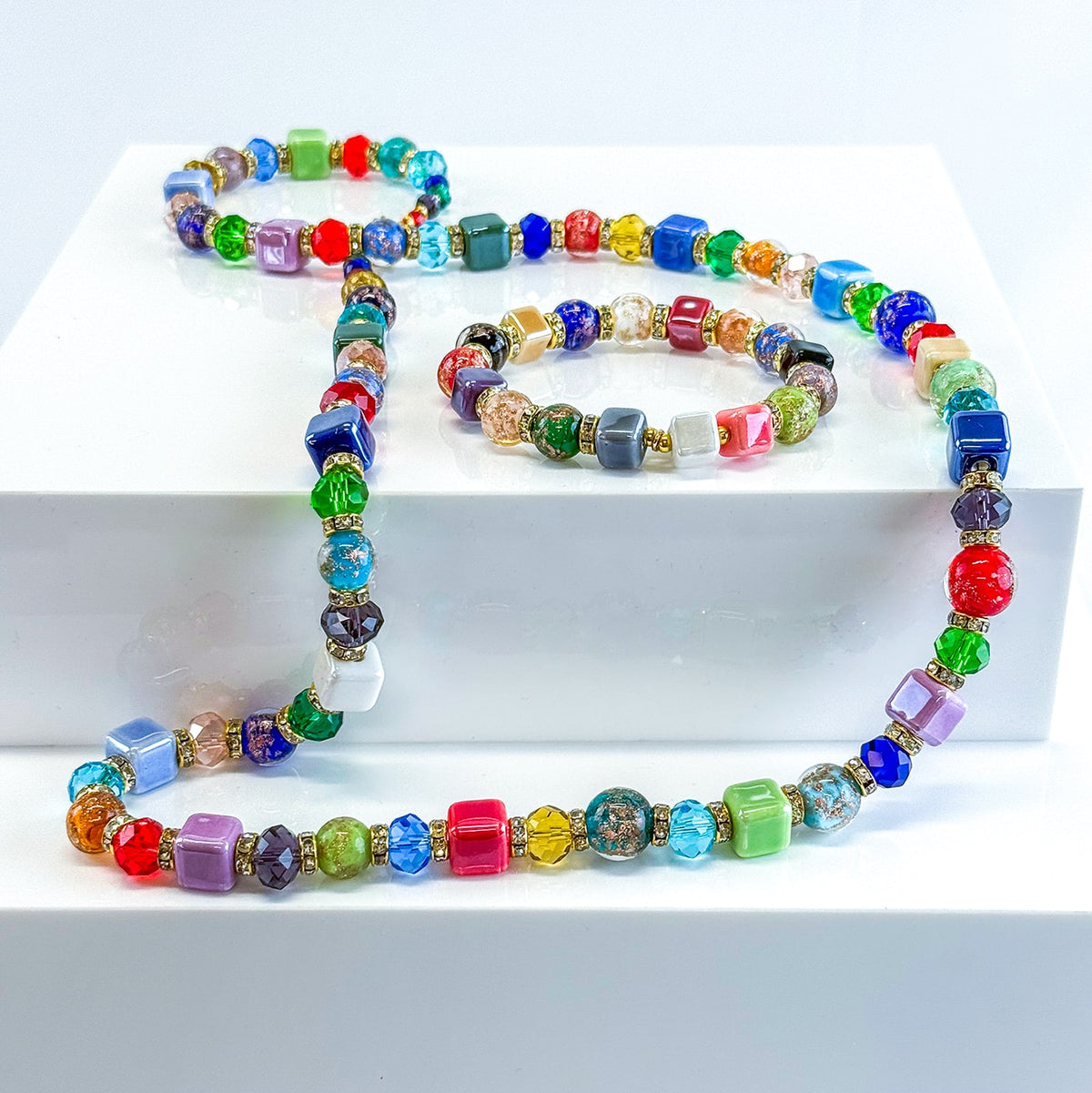 Multicolor Beaded Necklace / Bellagio  Bracelet - Made in Italy