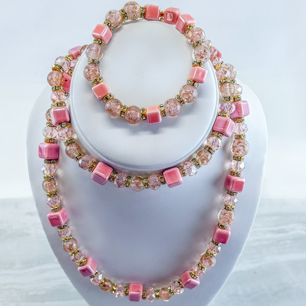 Pink Beaded Necklace / Bellagio  Bracelet - Made in Italy