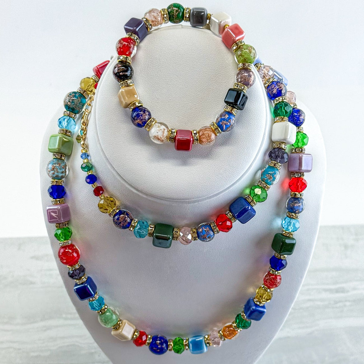 Multicolor Beaded Necklace / Bellagio  Bracelet - Made in Italy