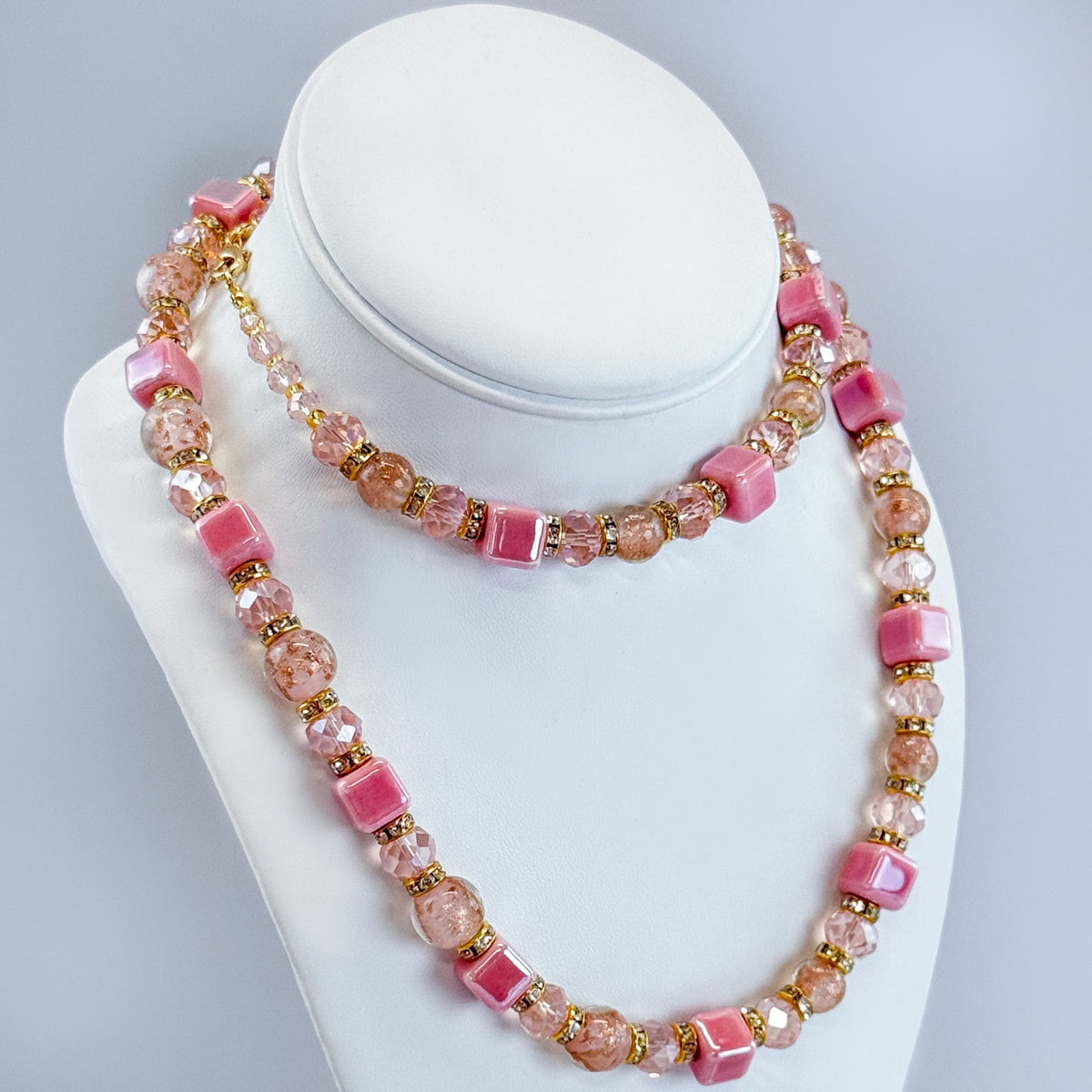 Pink Beaded Necklace / Bellagio  Bracelet - Made in Italy