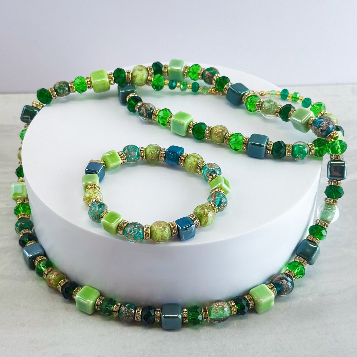 Green Beaded Necklace / Bellagio  Bracelet - Made in Italy