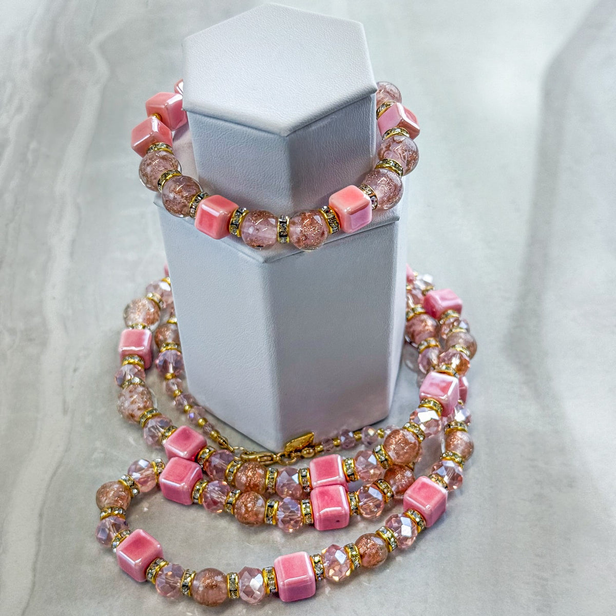 Pink Beaded Necklace / Bellagio  Bracelet - Made in Italy