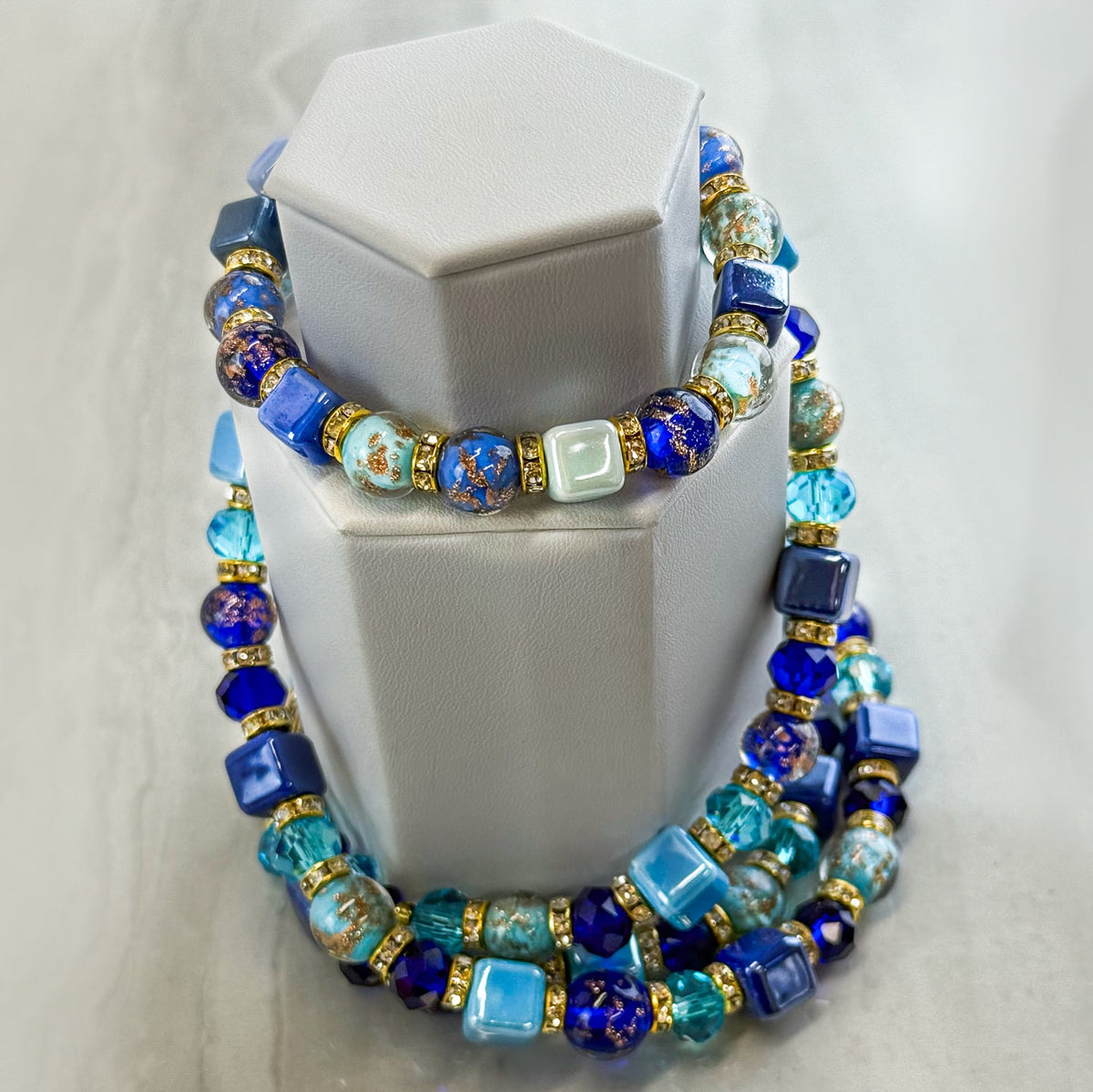 Blue Beaded Necklace / Bellagio  Bracelet - Made in Italy