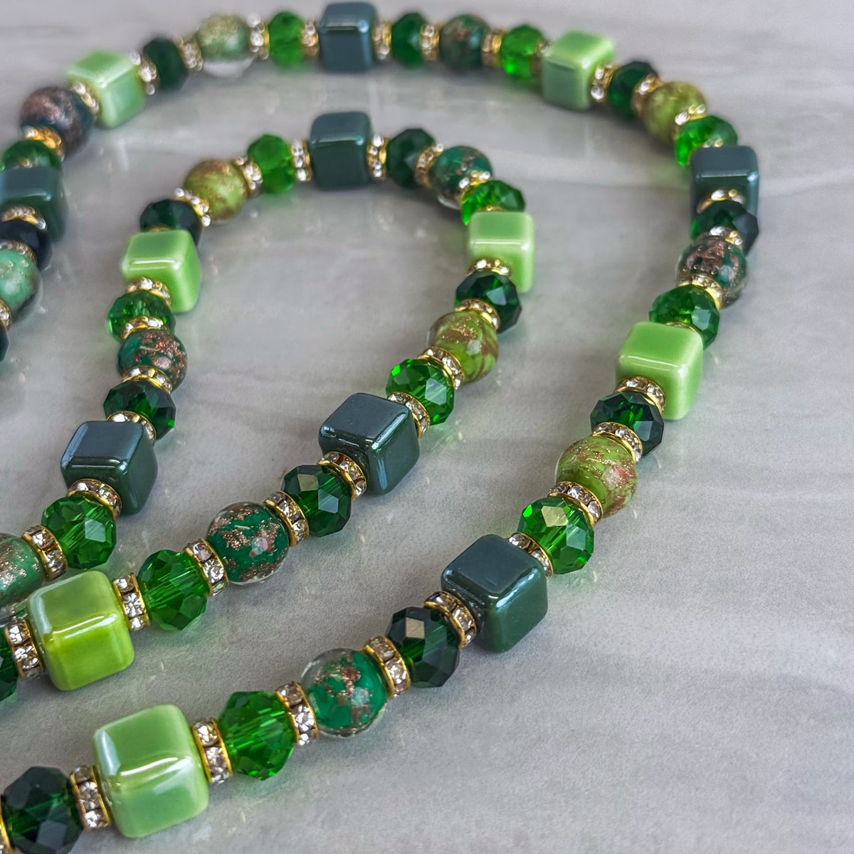 Green Beaded Necklace / Bellagio  Bracelet - Made in Italy