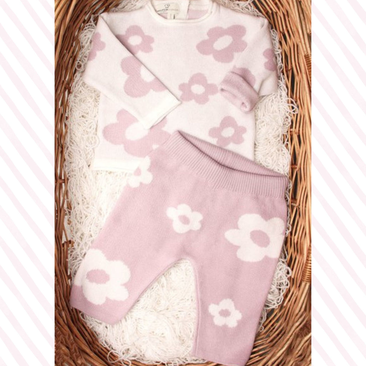 2pc Baby Sweater &amp; Pants Set - Soft Pink- 100% Cotton Outfit - My Italian Decor