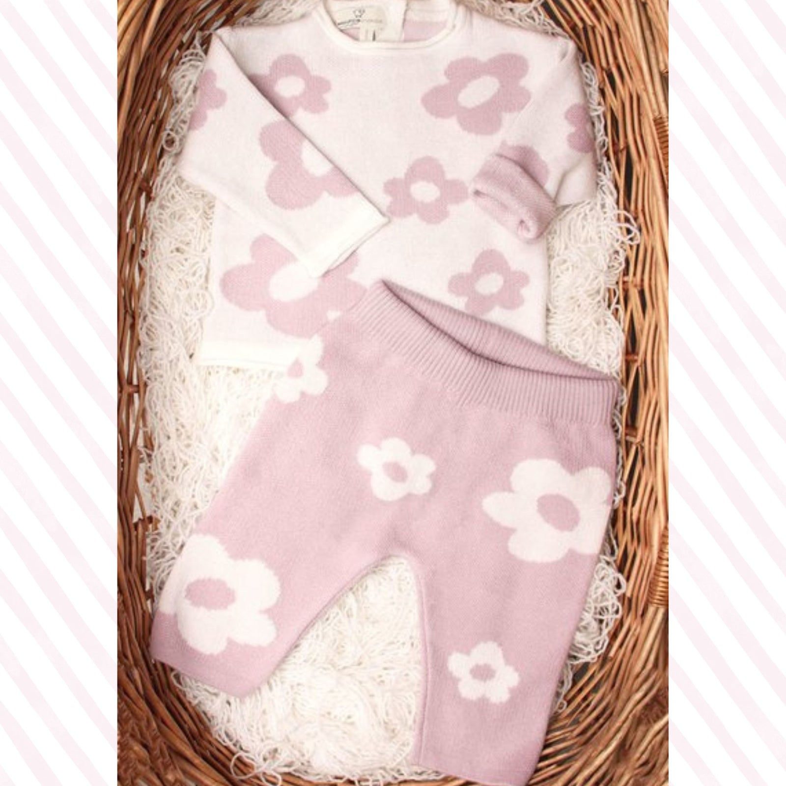 2pc Baby Sweater & Pants Set - Soft Pink- 100% Cotton Outfit - My Italian Decor
