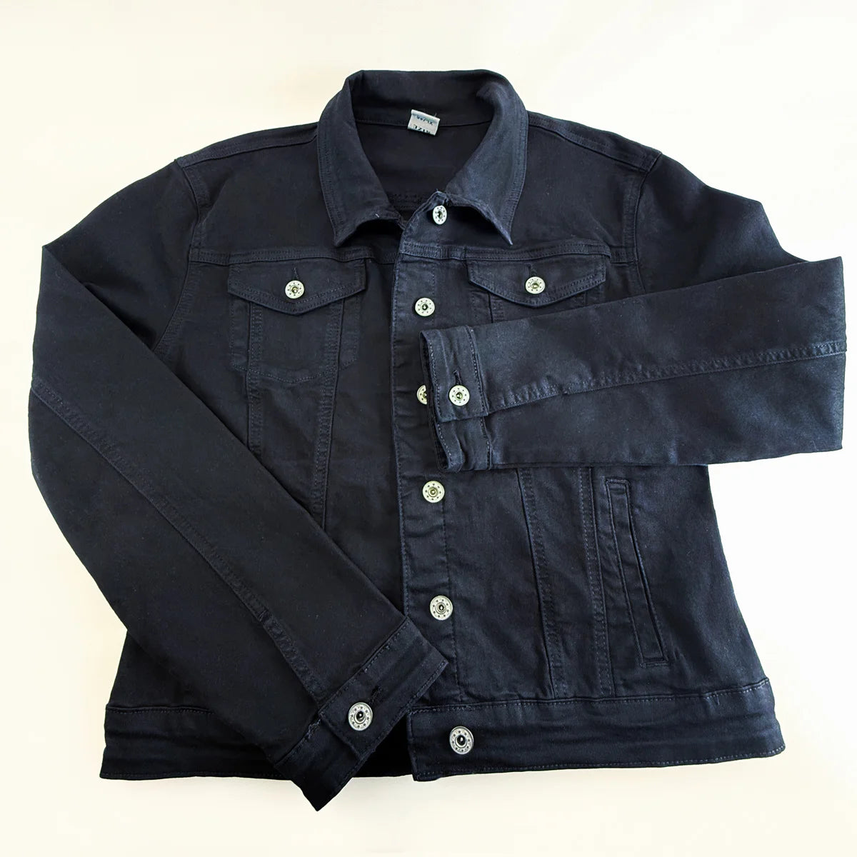 Blue denim jacket featuring Italian art tapestry design, casual clothing by My Italian Decor, displayed on a hanger.