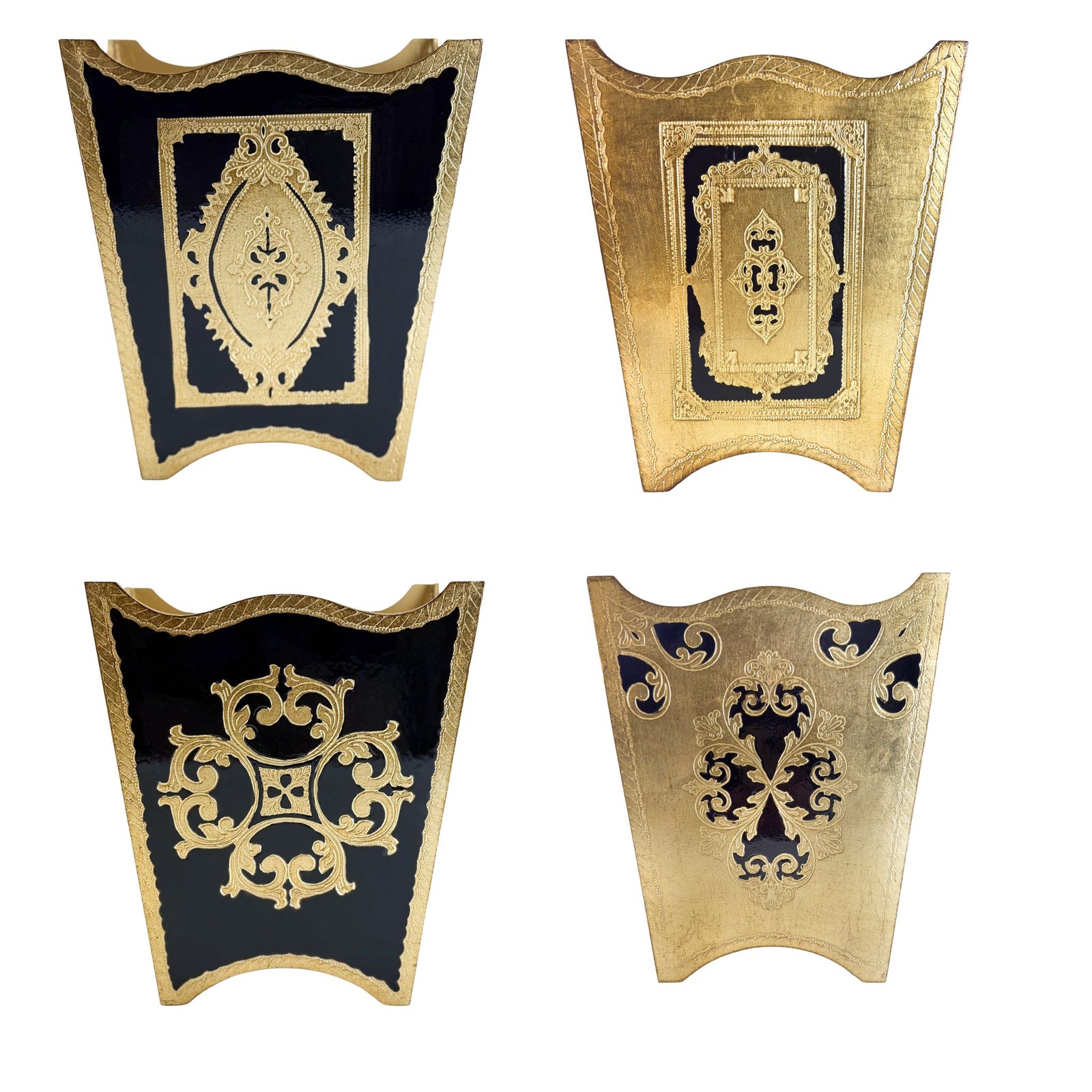 Italian Florentine Waste bin, Black & Gold, Made in Itally - My Italian Decor