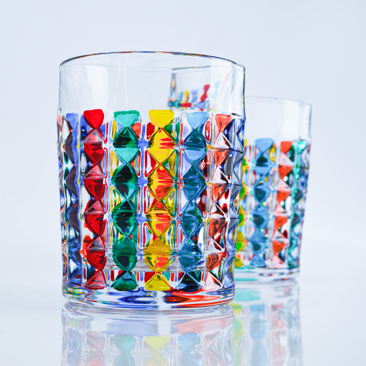 Set of 2 Crystal Drinking Glasses, Diamond design, Made in Italy - My Italian Decor