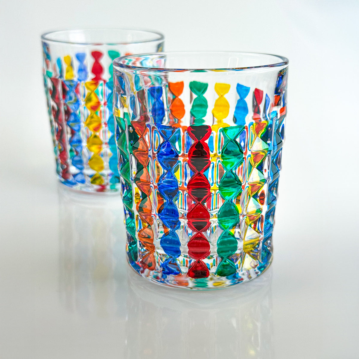 Set of 2 Crystal Drinking Glasses, Diamond design, Made in Italy - My Italian Decor