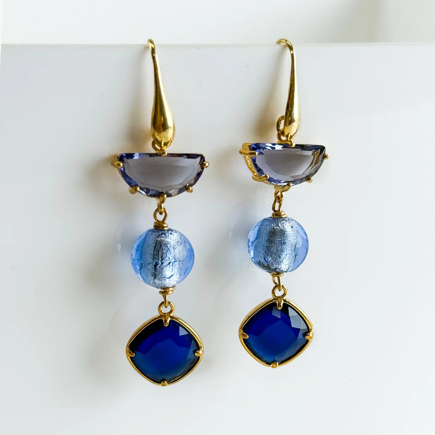 Artisan Murano glass geometric drop earrings with vibrant colors and unique handcrafted design by My Italian Decor.