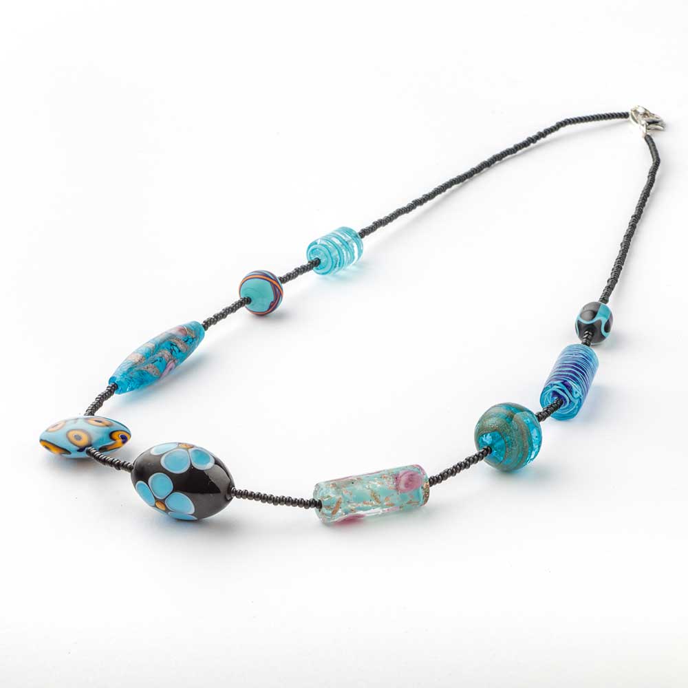 Blue Murano glass bead necklace from 9th Heaven collection by My Italian Decor, featuring handcrafted colorful glass beads.