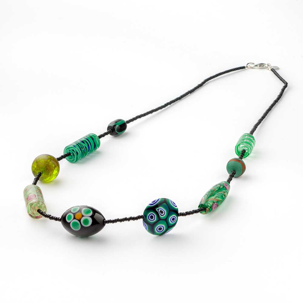 Green Murano glass bead necklace by My Italian Decor featuring vibrant, handcrafted beads on a stylish necklace.