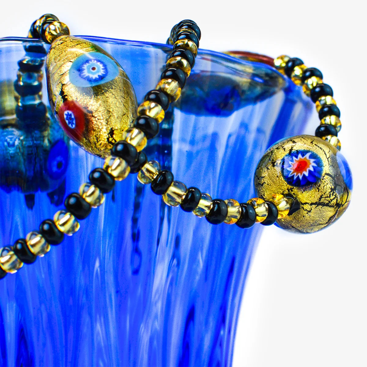 Gold Foil and Murano Glass Millefiori Bead Necklace