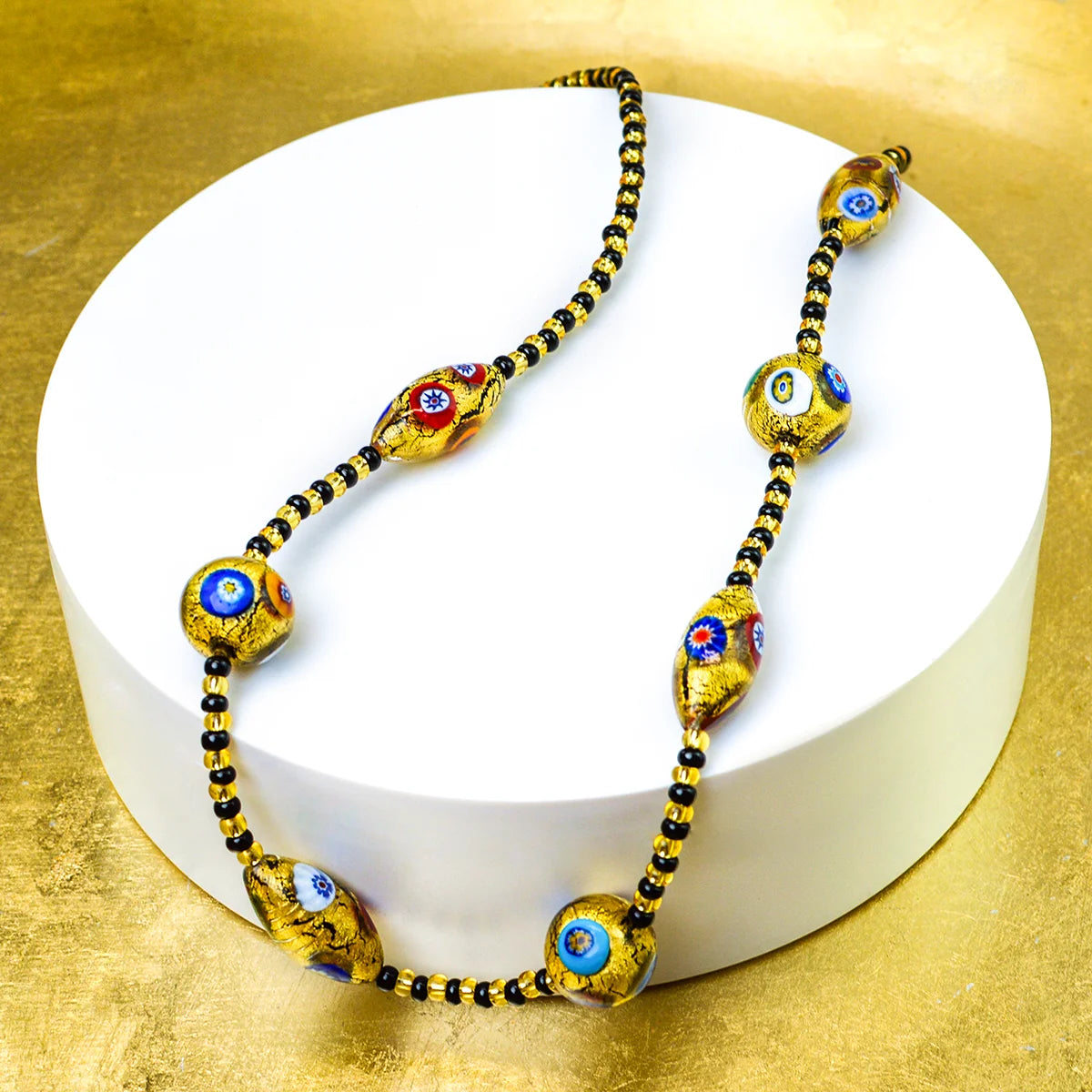 Gold Foil and Murano Glass Millefiori Bead Necklace
