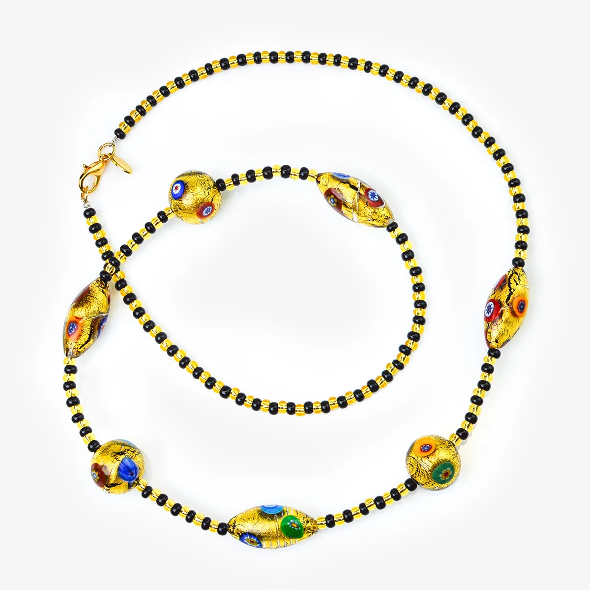 Gold Foil and Murano Glass Millefiori Bead Necklace