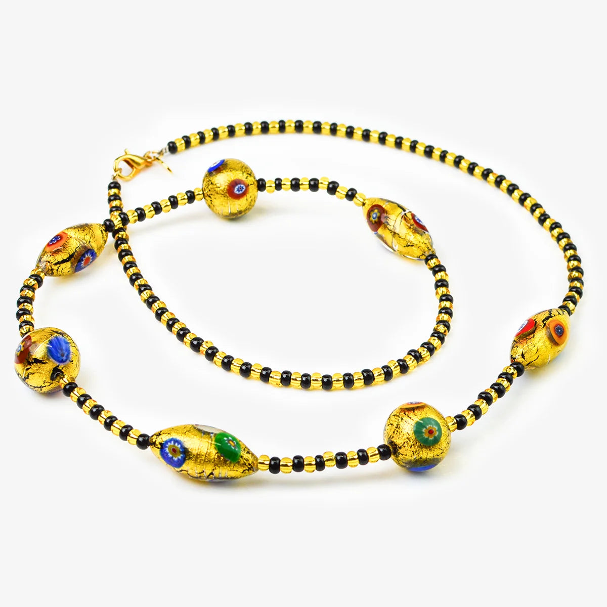 Gold Foil and Murano Glass Millefiori Bead Necklace