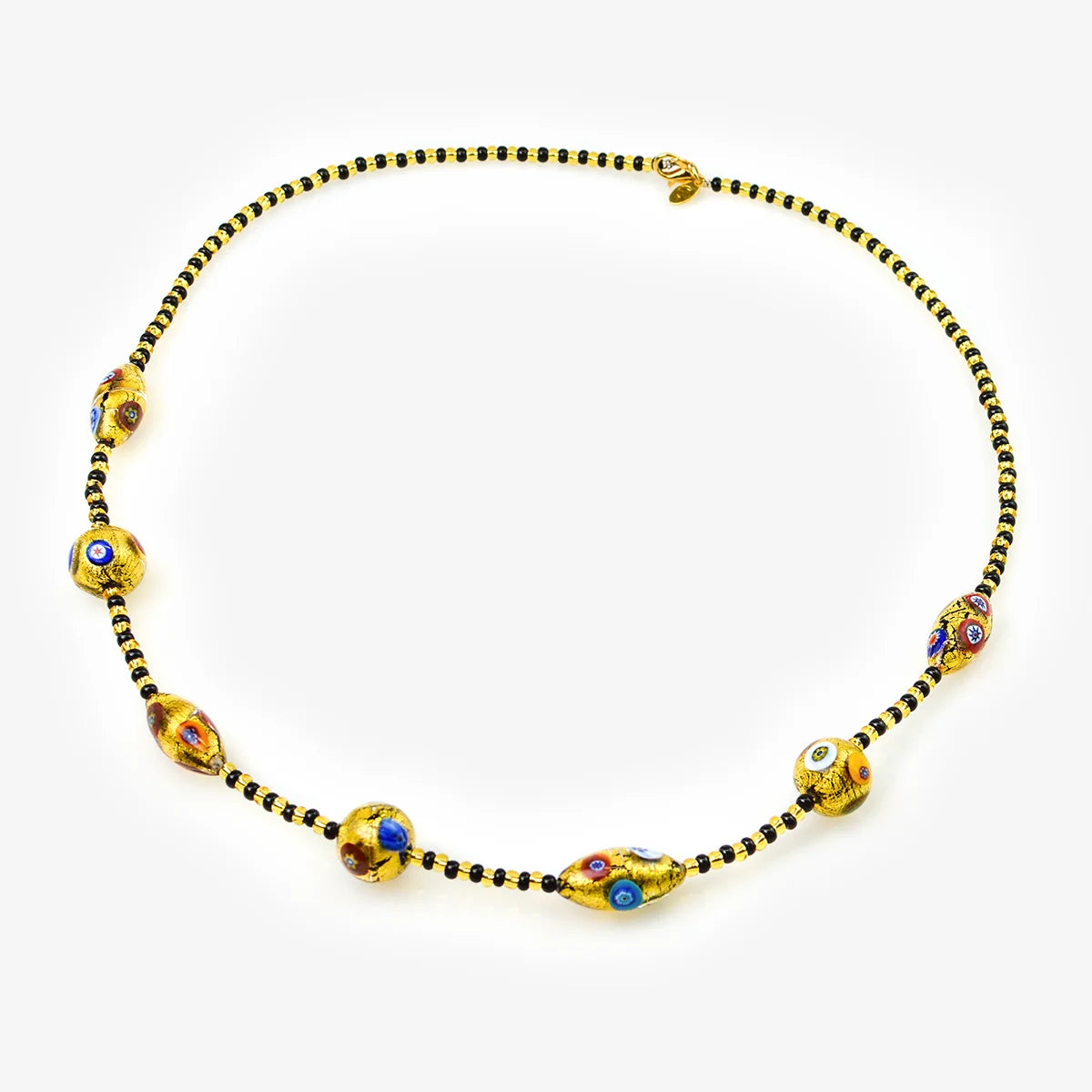 Gold Foil and Murano Glass Millefiori Bead Necklace