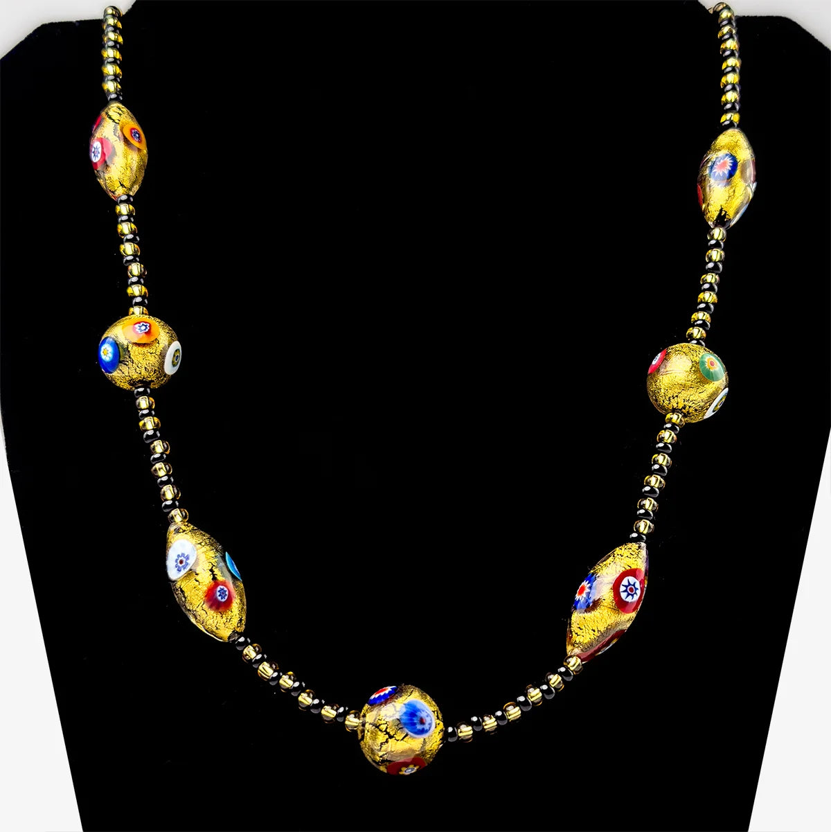Gold Foil and Murano Glass Millefiori Bead Necklace