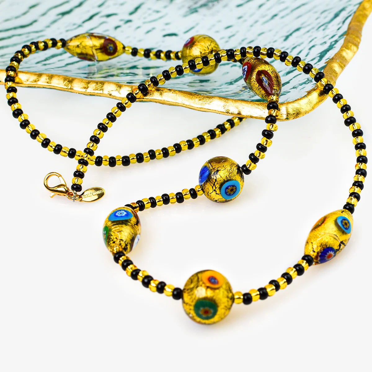 Gold Foil and Murano Glass Millefiori Bead Necklace