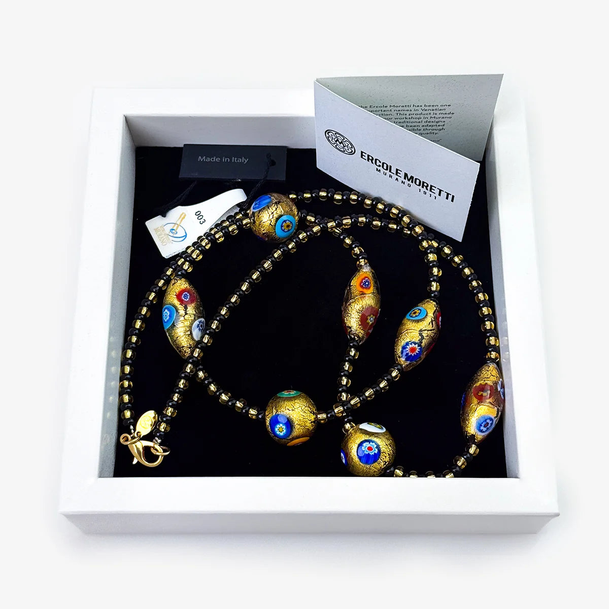 Gold Foil and Murano Glass Millefiori Bead Necklace