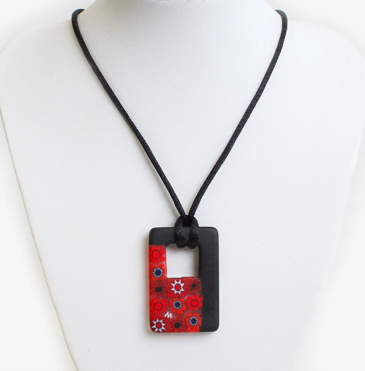Rectangular Black & Millefiori Pendant