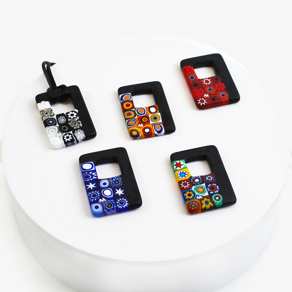 Rectangular Black & Millefiori Pendant