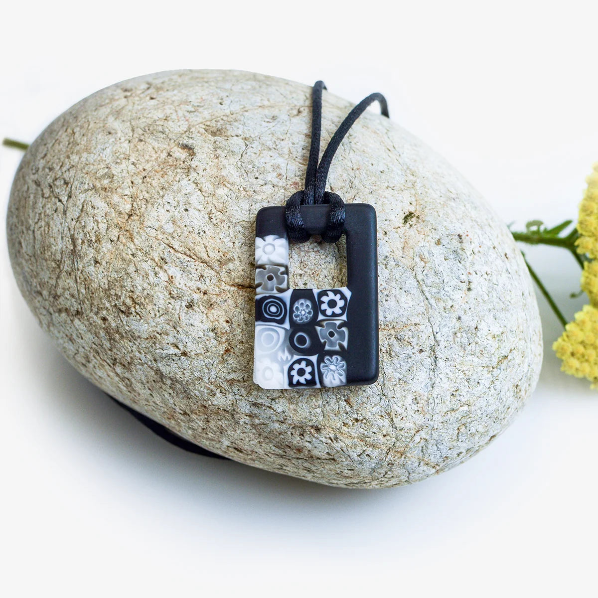 Rectangular Black & Millefiori Pendant