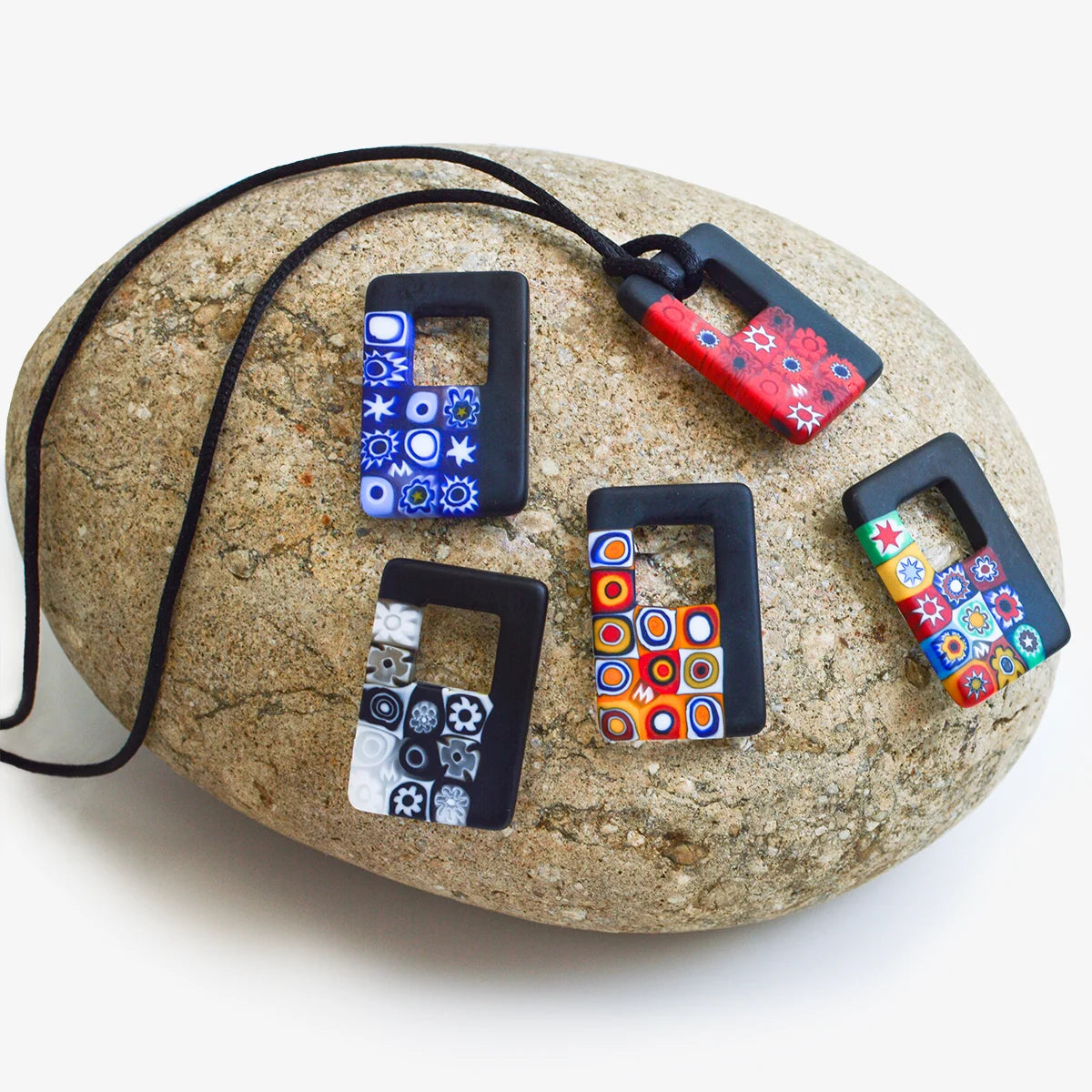 Rectangular Black & Millefiori Pendant
