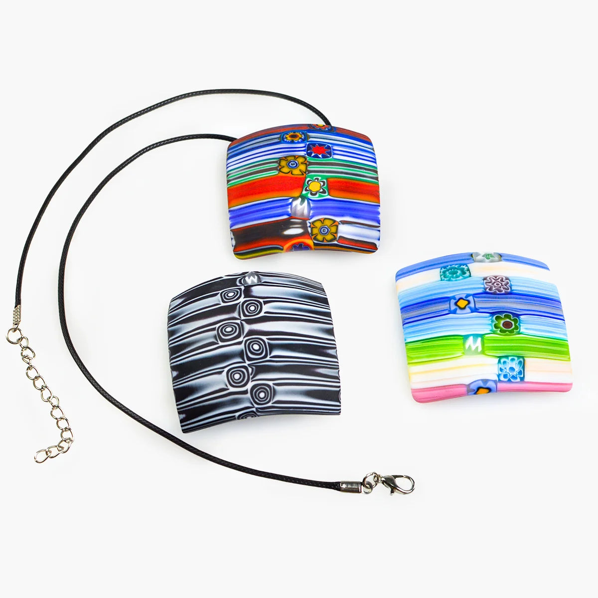 Large square Murano glass pendant charm from My Italian Decor, featuring vibrant colors and intricate glass craftsmanship.