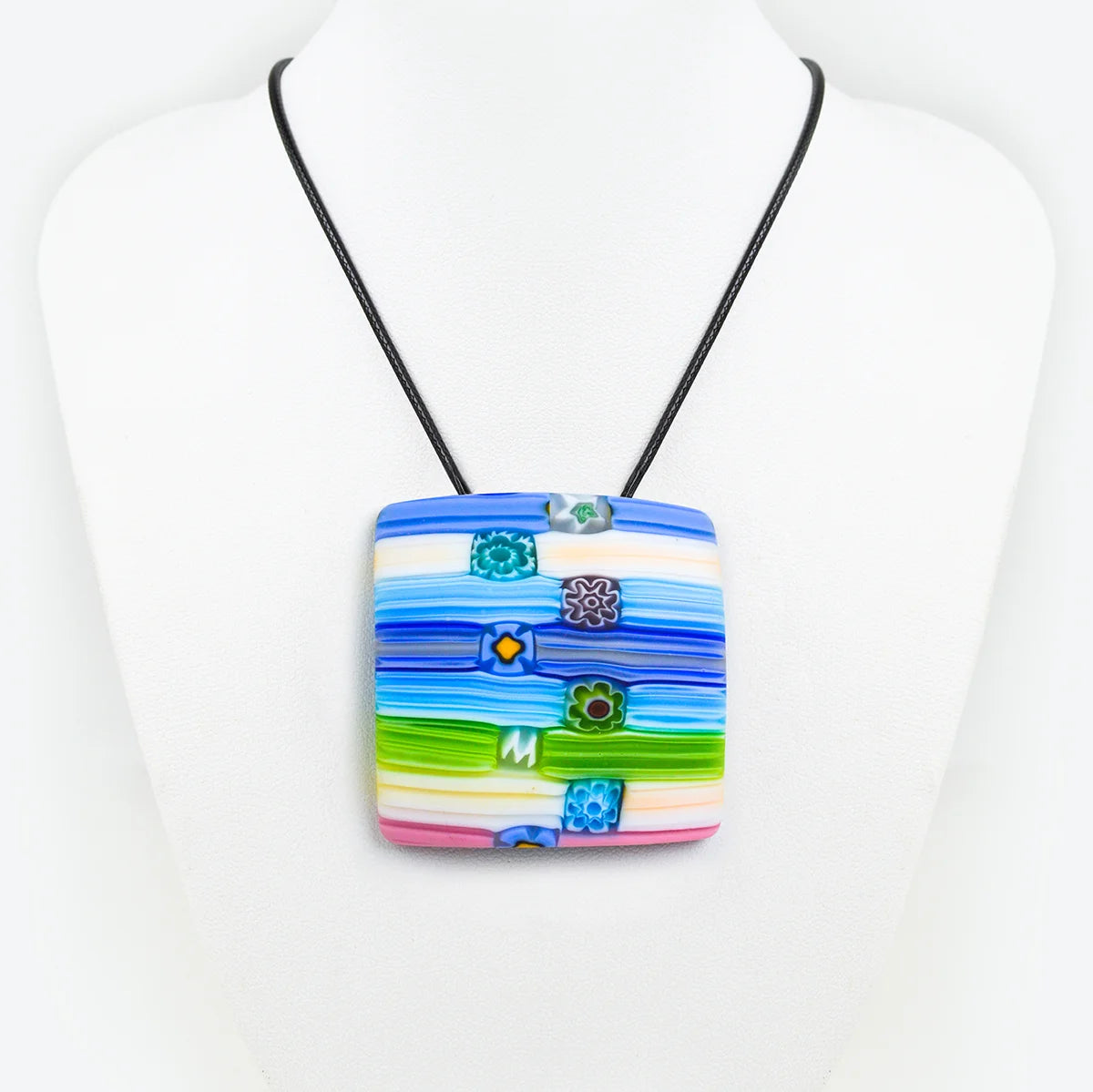 Large square Murano glass pendant charm from My Italian Decor, featuring vibrant, handcrafted glass with a polished finish.